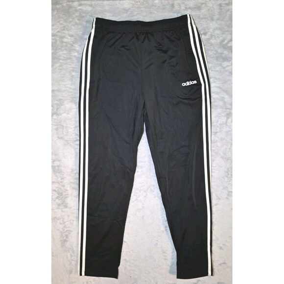 Adidas Sweatpants Track Pants 3 Stripes Straight Leg Sports Gym Run Black Large - Picture 1 of 9
